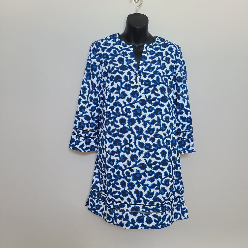 Draper James Small Coverup Blue White Print Cotton Silk Blend